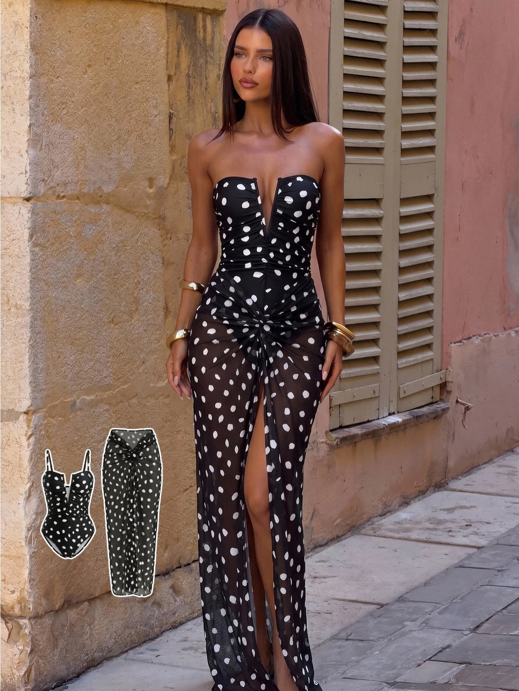 Polka Dot Ruched Swim Set