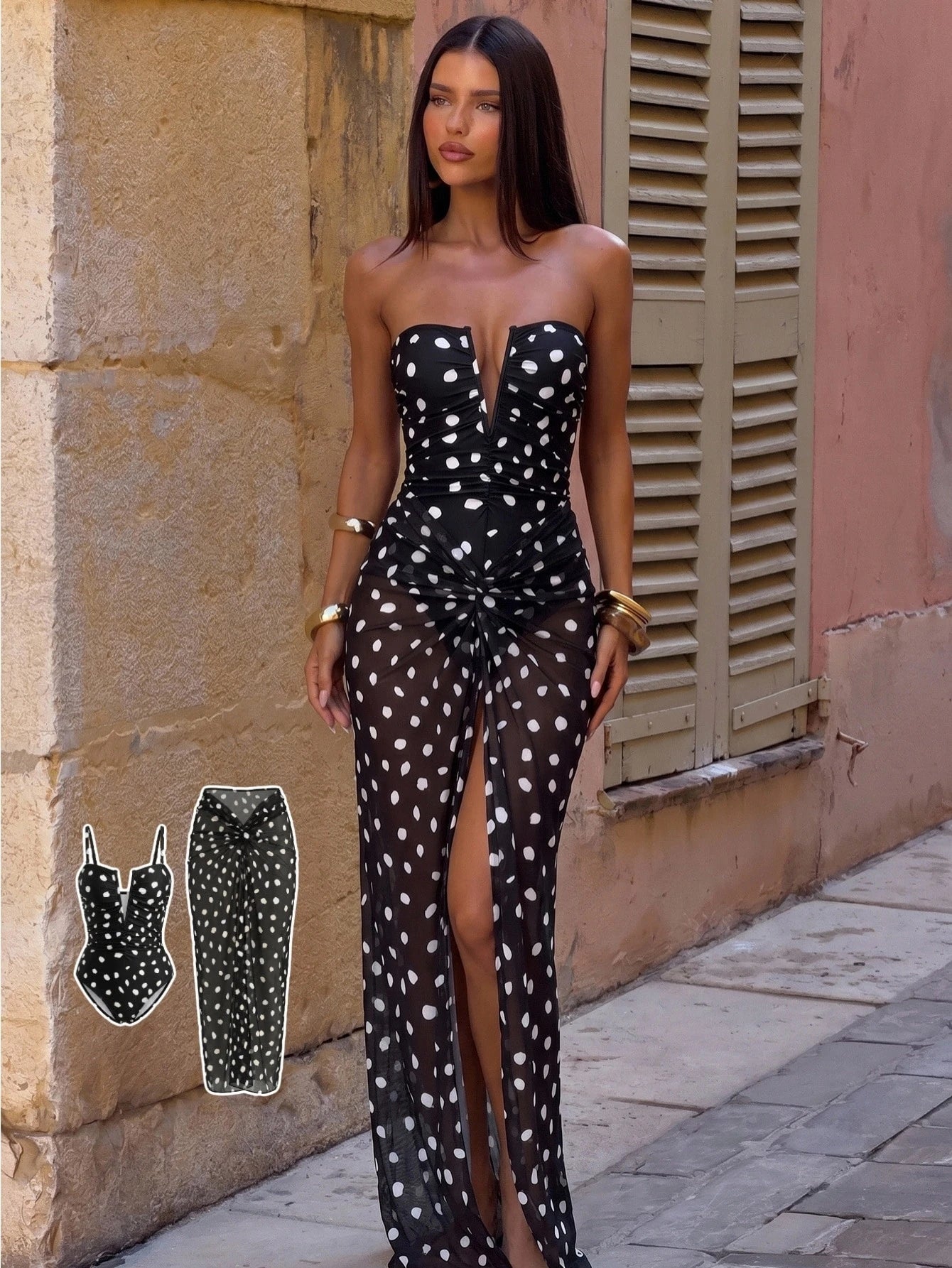 Polka Dot Ruched Swim Set