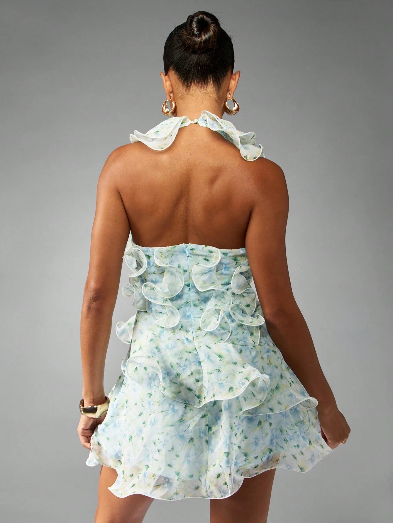 Elara Floral Cascade Halter Mini Dress