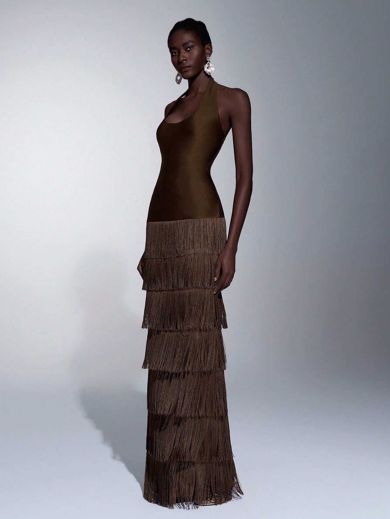 Seraphina Fringe Halter Maxi Dress