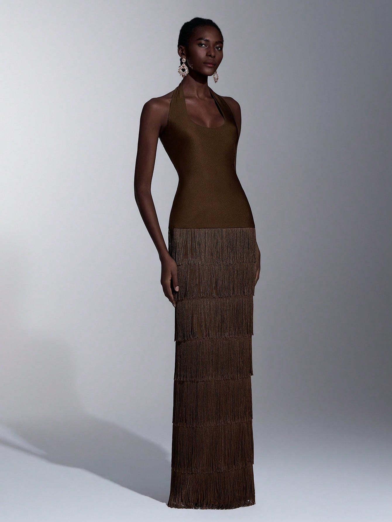 Seraphina Fringe Halter Maxi Dress