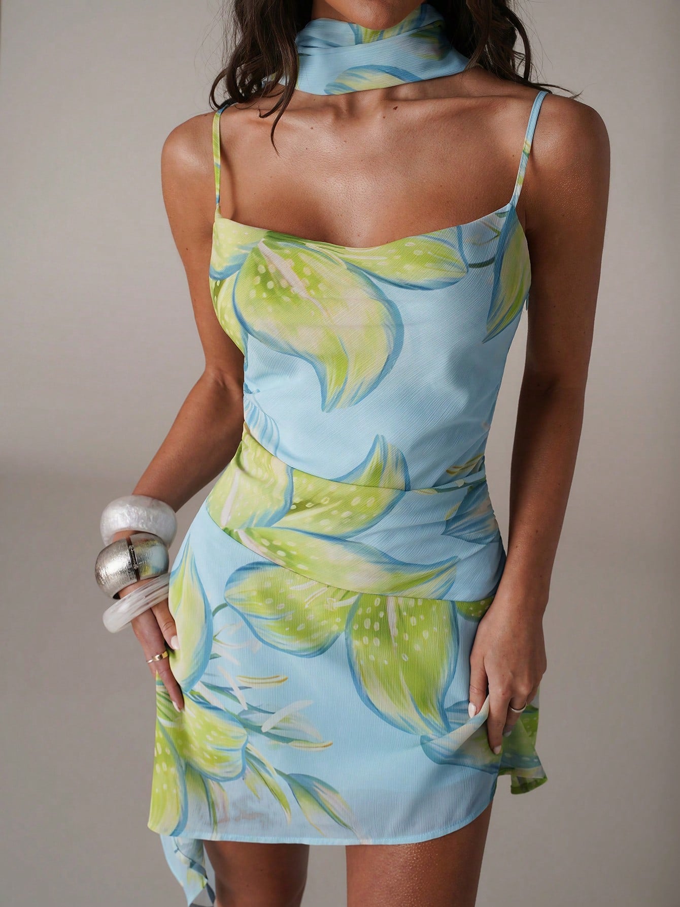 Azure Lily Scarf Mini Dress
