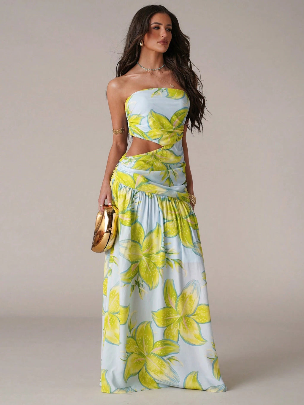 Azure Bloom Cut-Out Maxi Dress