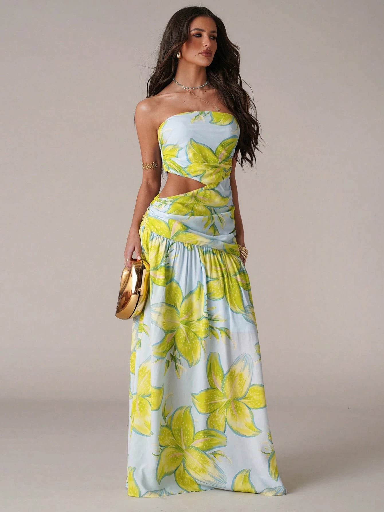 Azure Bloom Cut-Out Maxi Dress