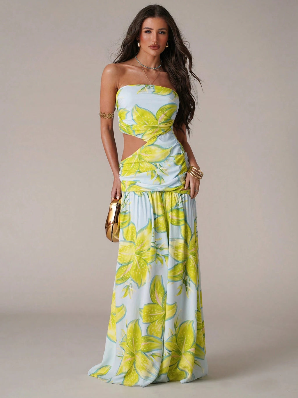 Azure Bloom Cut-Out Maxi Dress