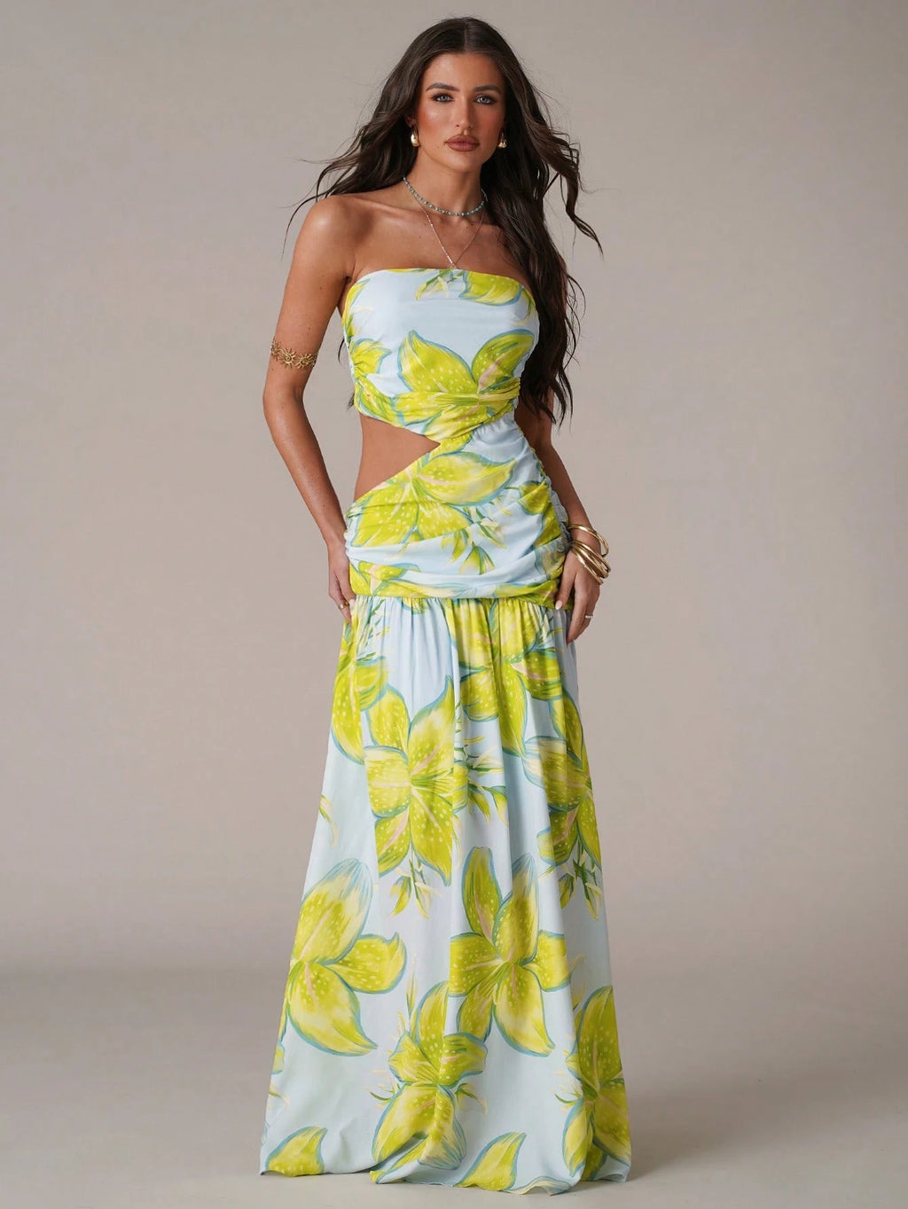 Azure Bloom Cut-Out Maxi Dress