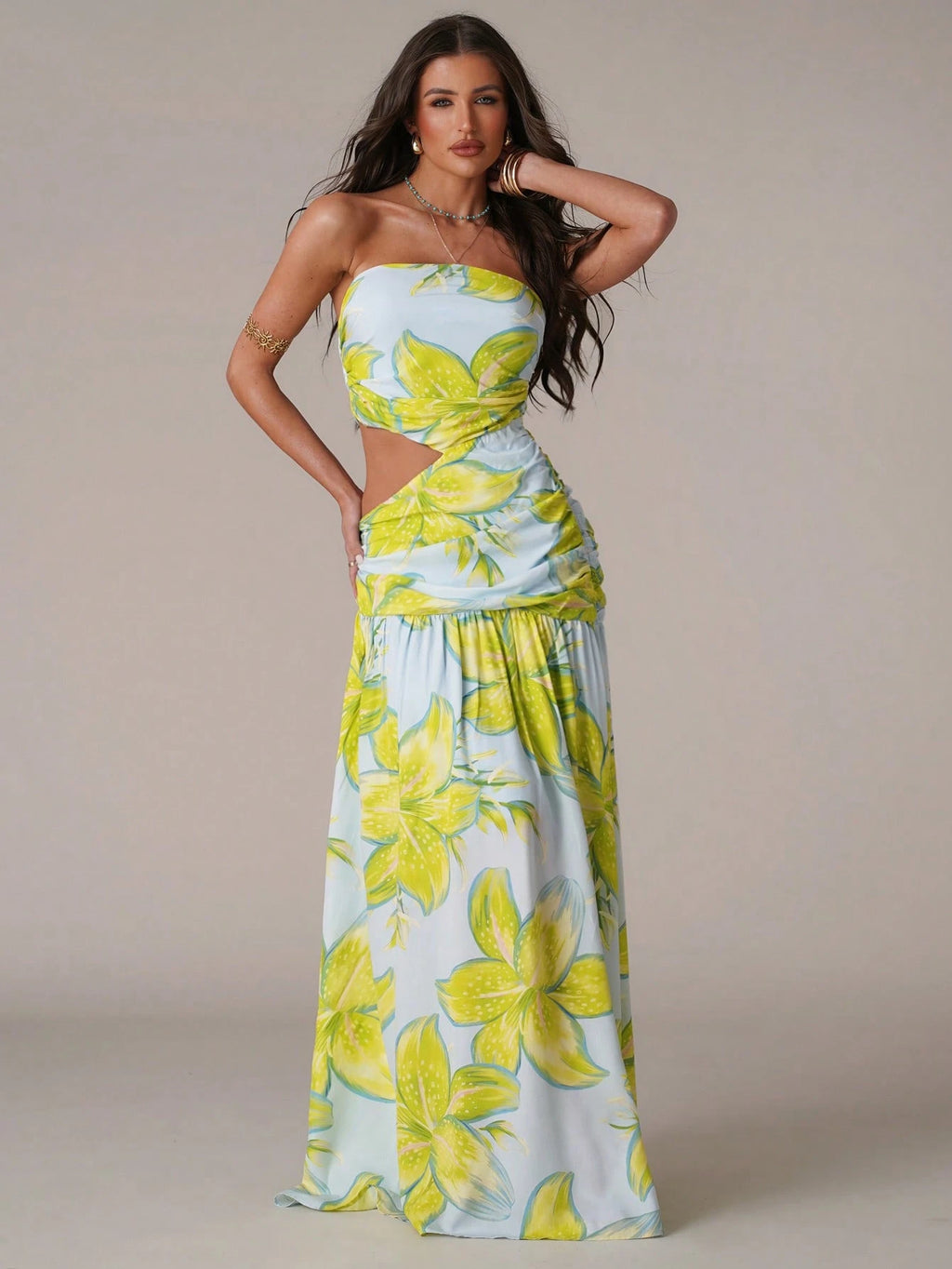 Azure Bloom Cut-Out Maxi Dress