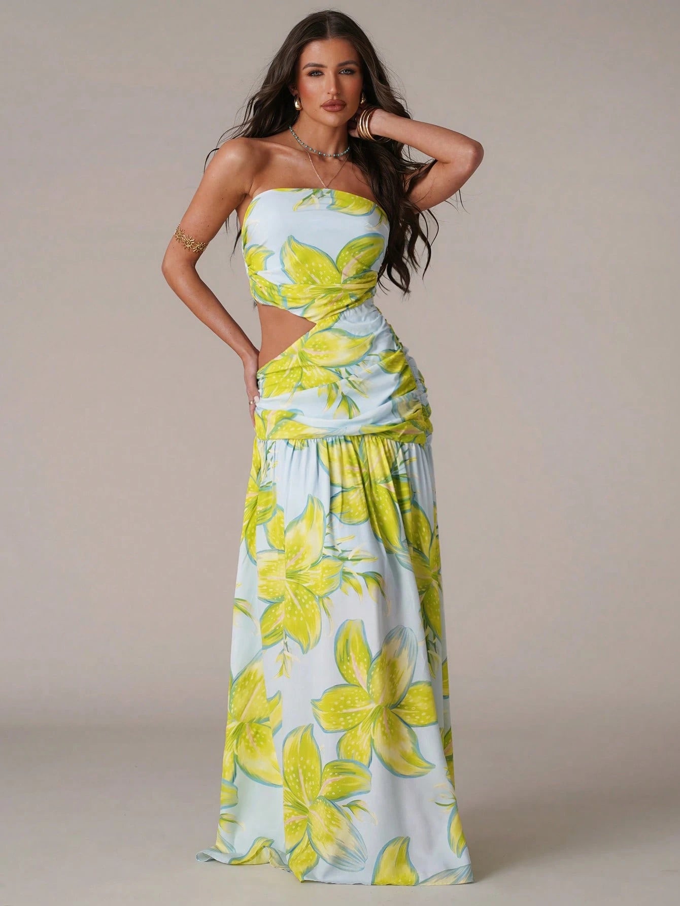 Azure Bloom Cut-Out Maxi Dress