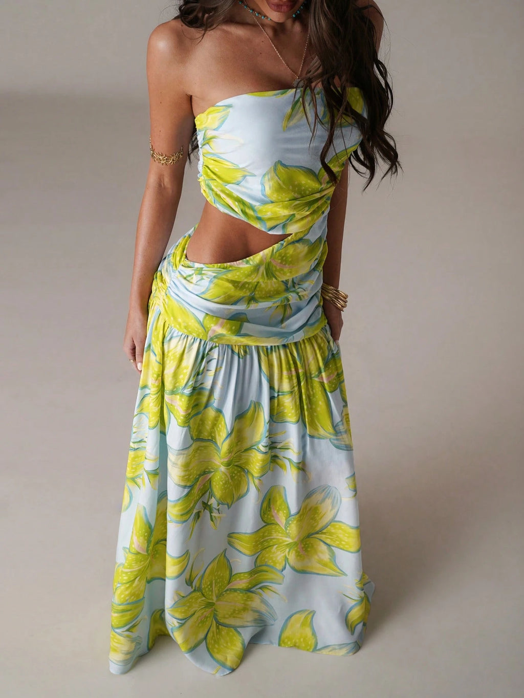 Azure Bloom Cut-Out Maxi Dress