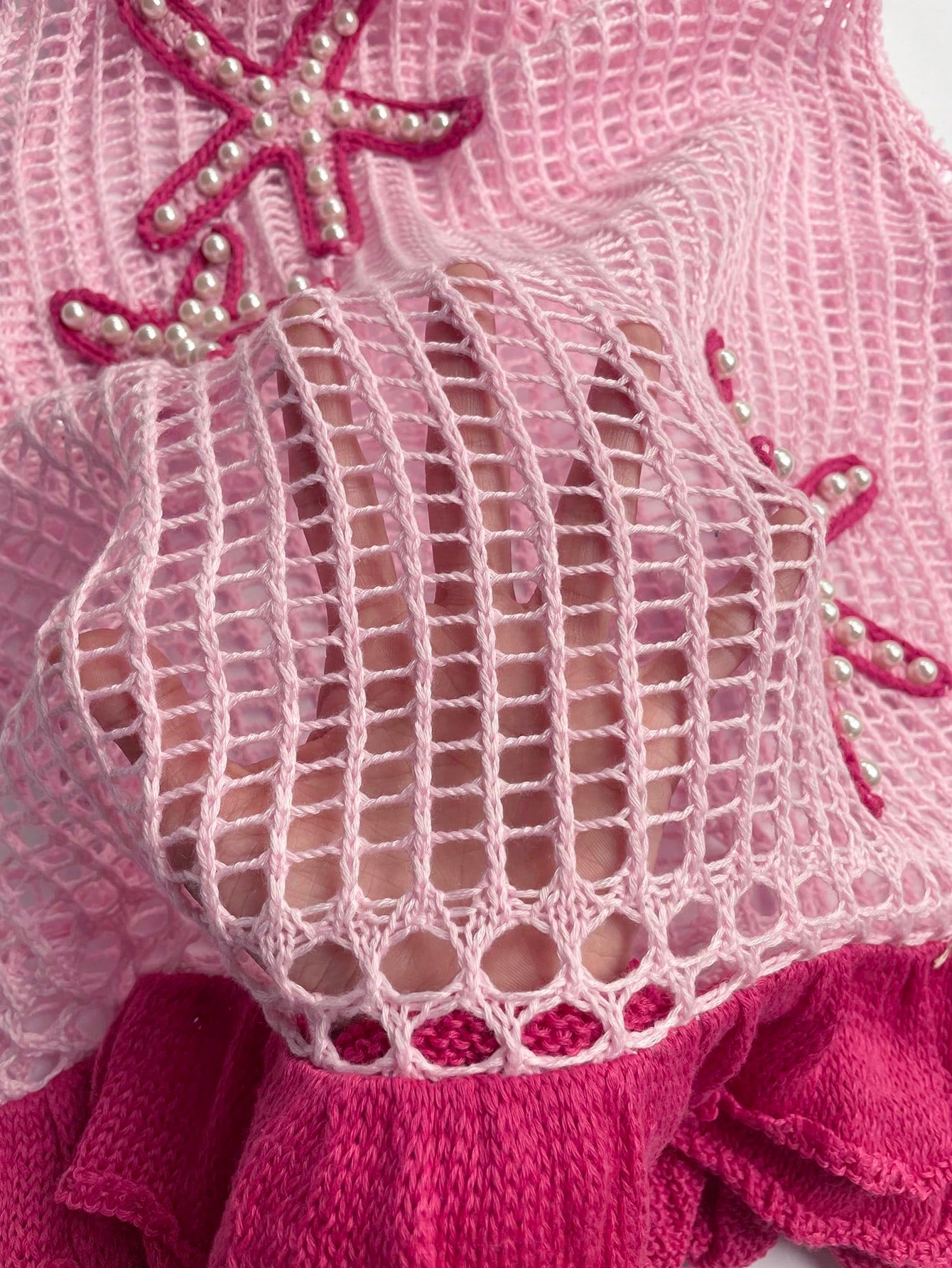 Pearl Starfish Crochet Mesh Cover-Up Dress