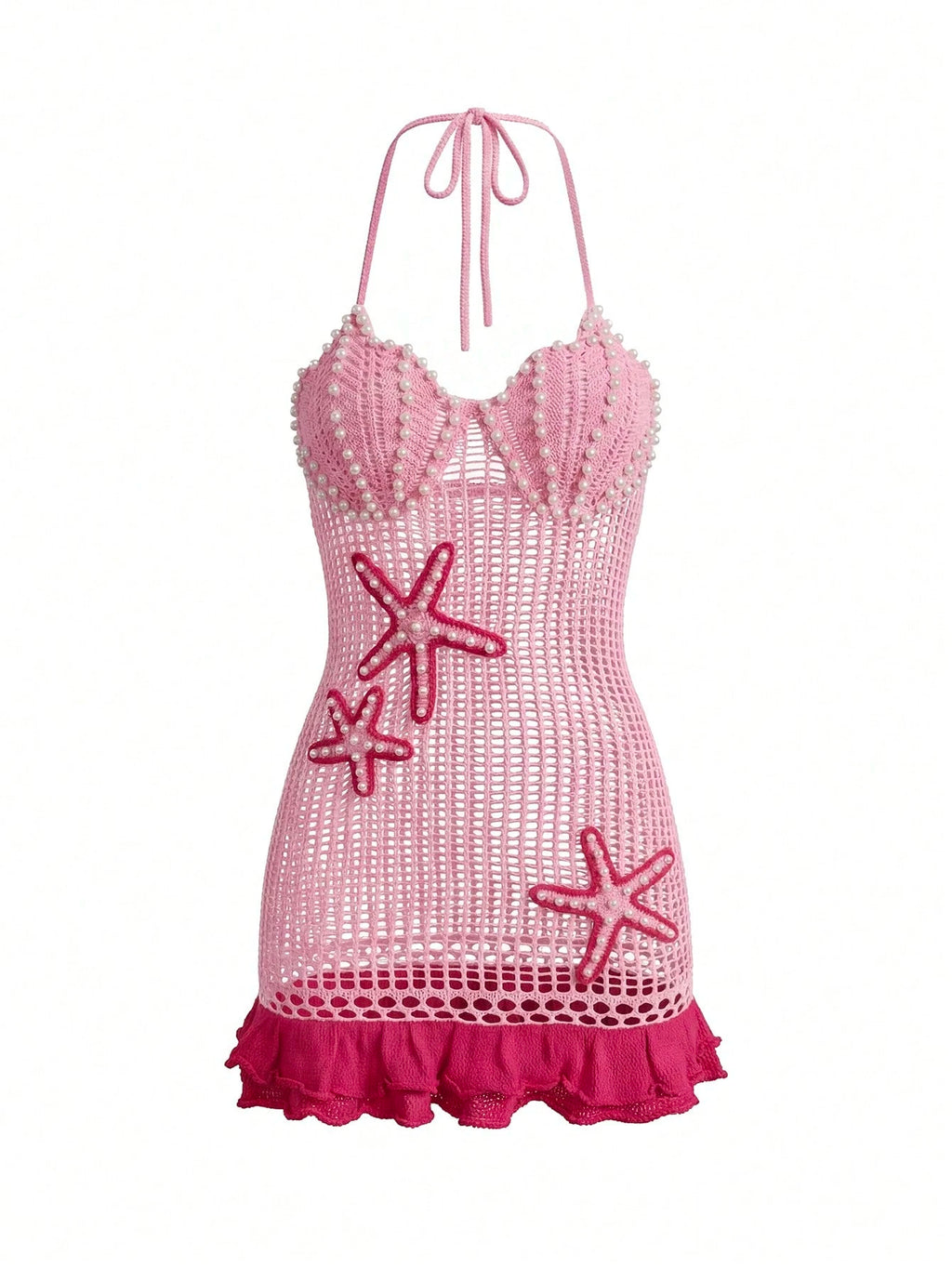 Pearl Starfish Crochet Mesh Cover-Up Dress