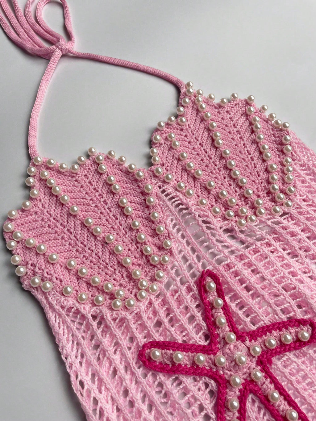 Pearl Starfish Crochet Mesh Cover-Up Dress
