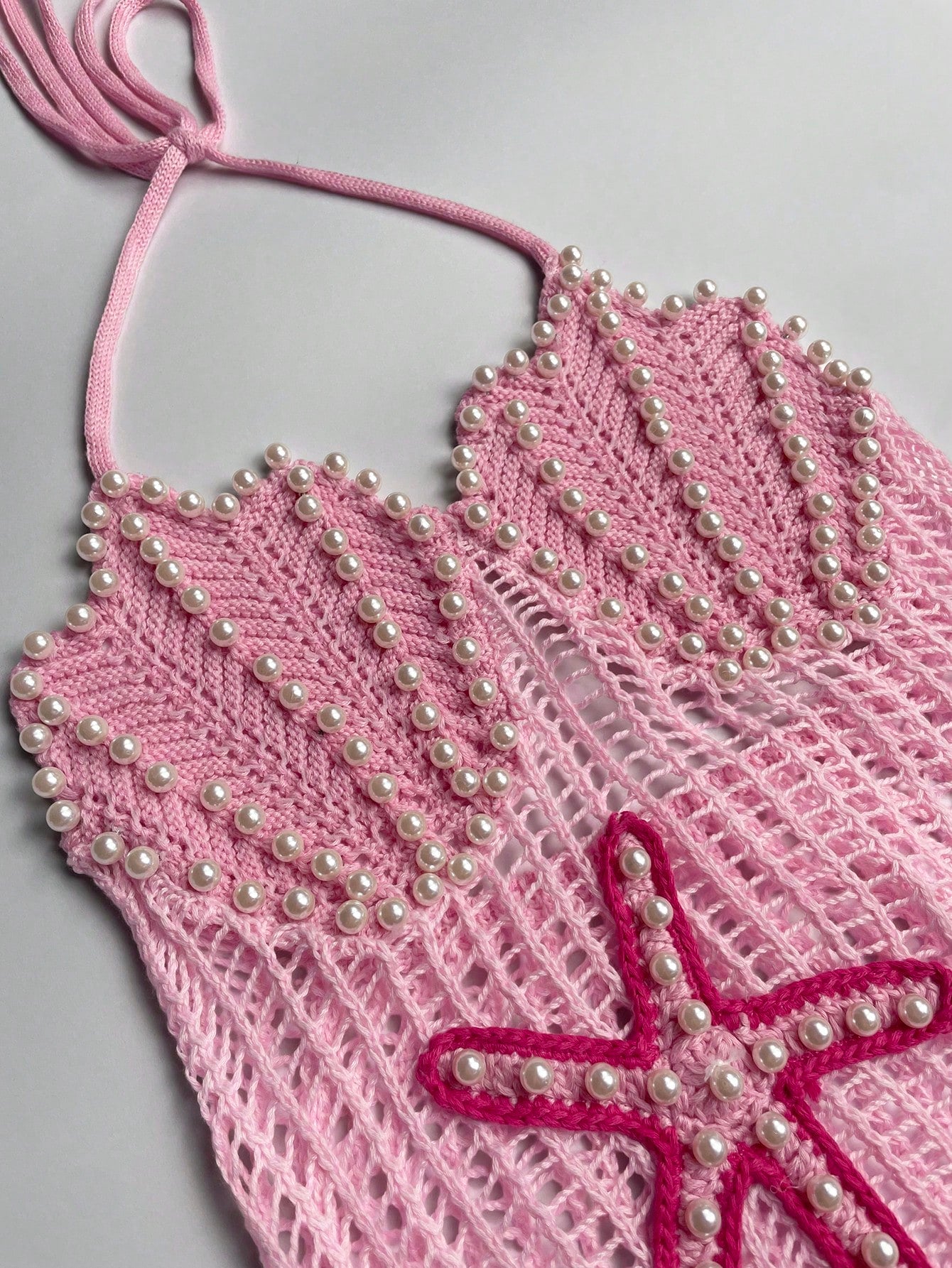 Pearl Starfish Crochet Mesh Cover-Up Dress