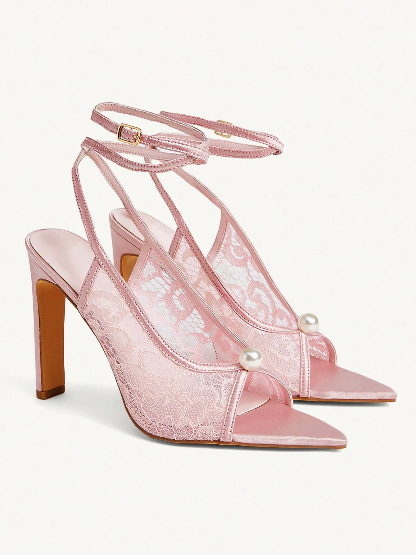 Pearl Lace Strappy Heels