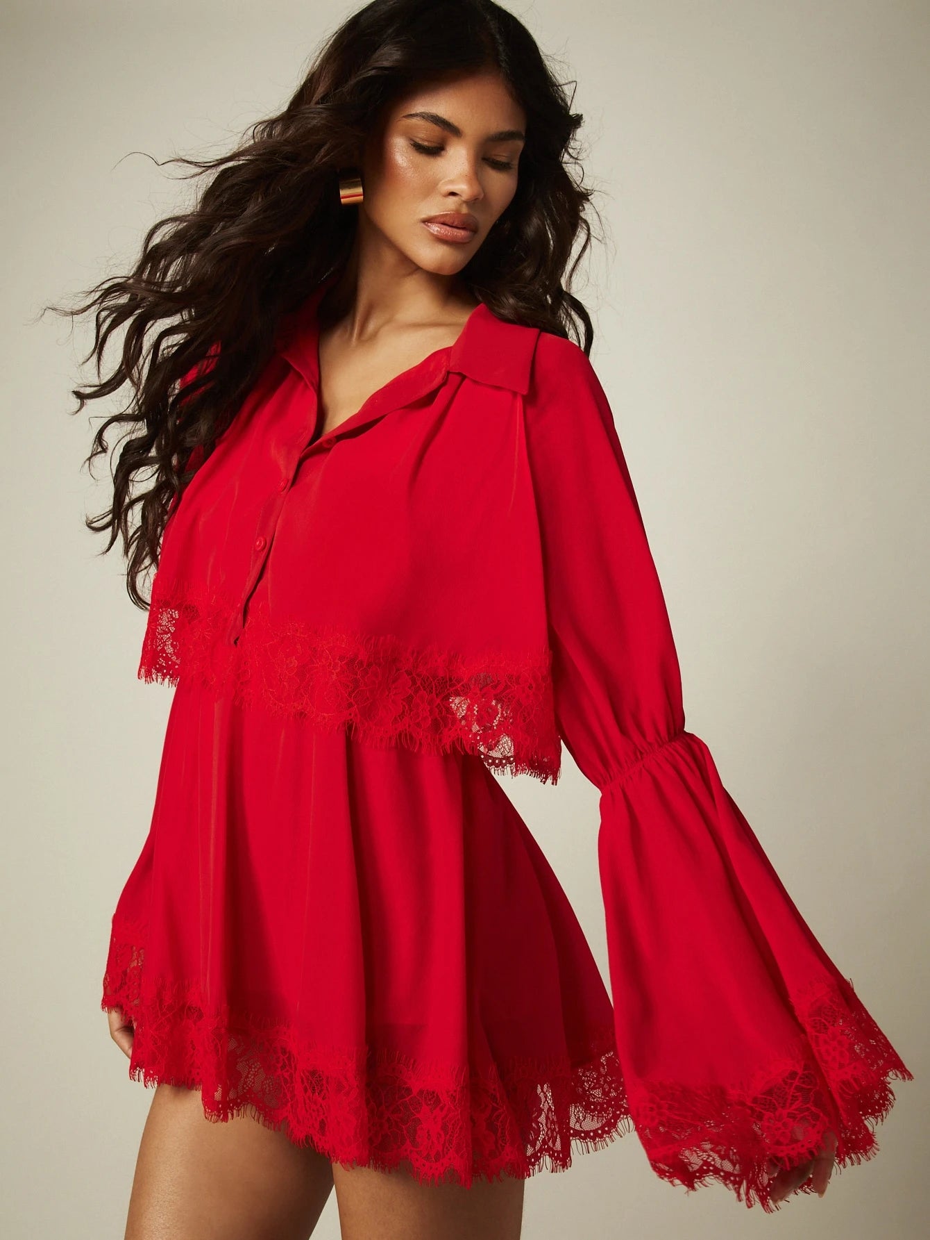 Rouge Lace Trim Mini Dress