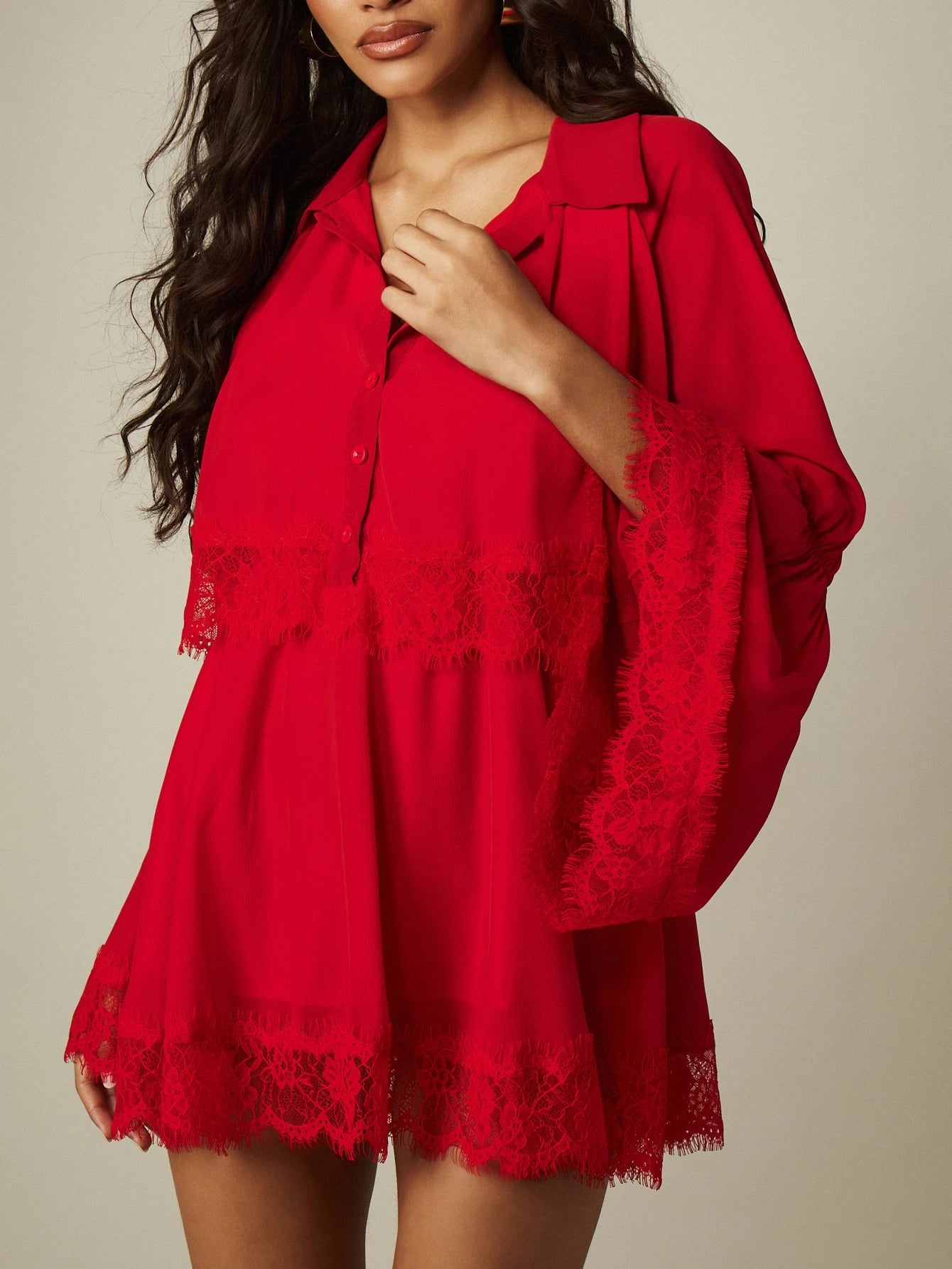 Rouge Lace Trim Mini Dress