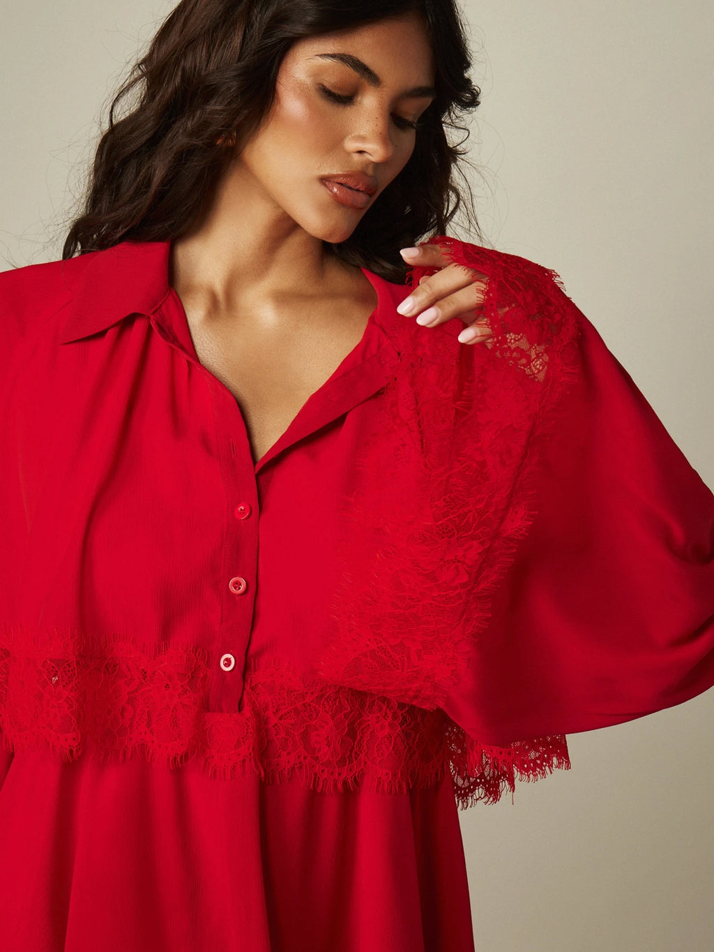 Rouge Lace Trim Mini Dress