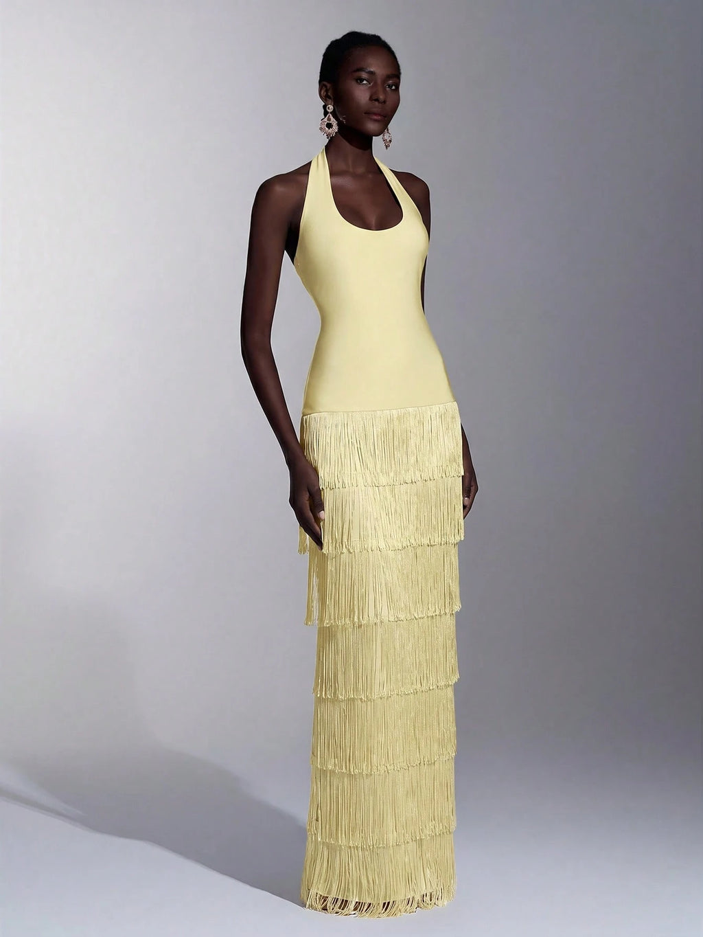 Seraphina Fringe Halter Maxi Dress