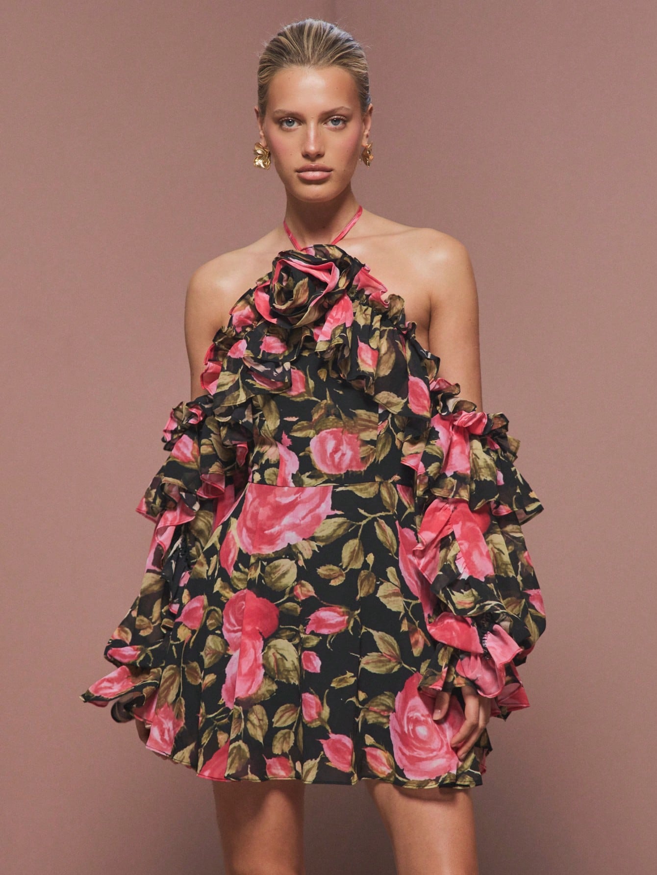 Rosé Ruffle Bloom Mini Dress