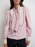 Rosé Pinstripe Tie Blouse