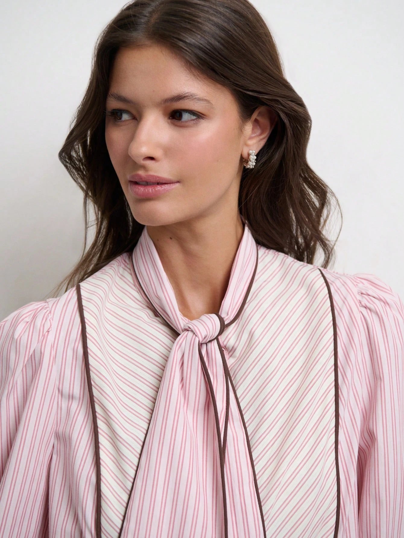 Rosé Pinstripe Tie Blouse