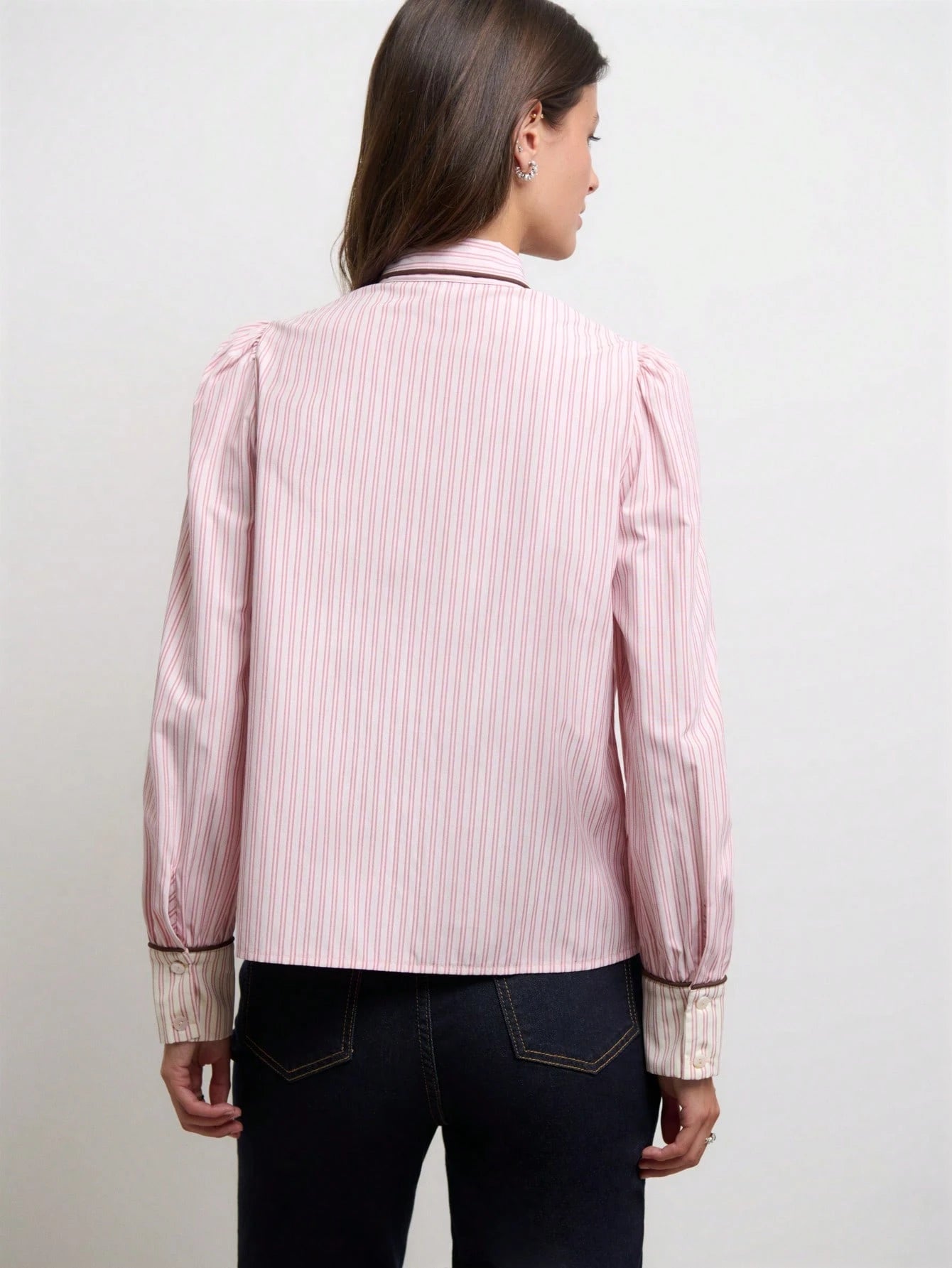 Rosé Pinstripe Tie Blouse