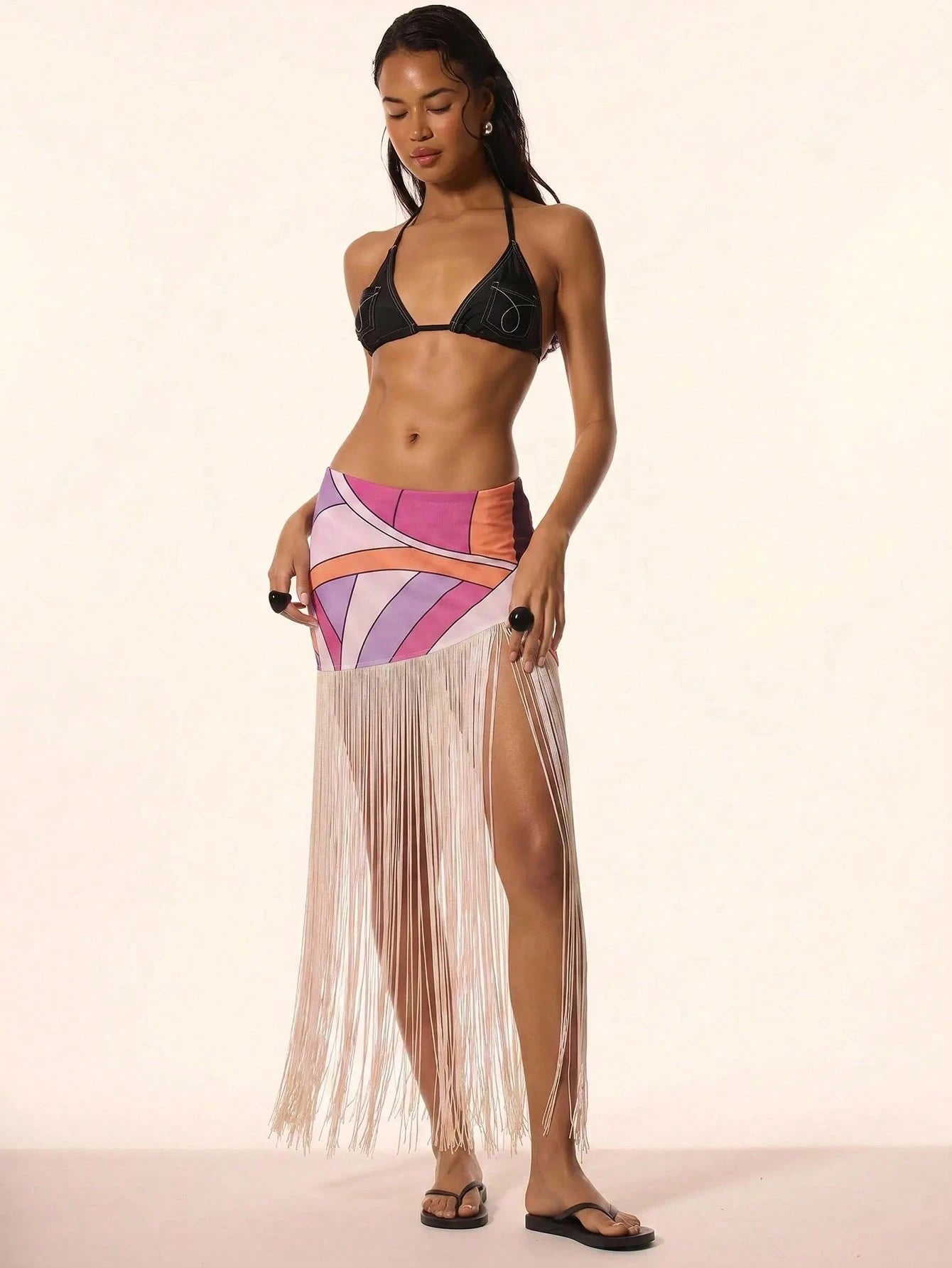 Sunset Mosaic Fringe Skirt