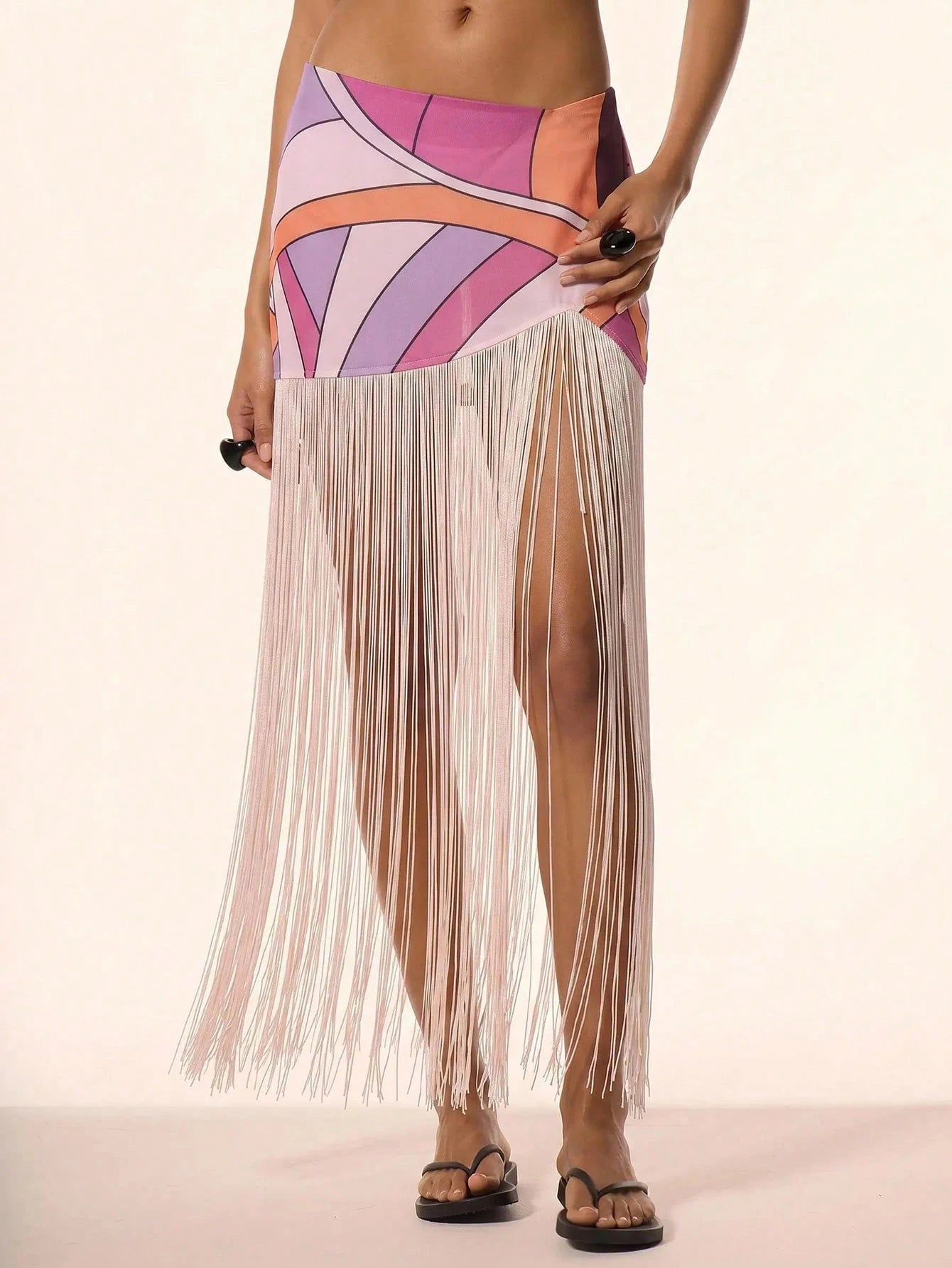 Sunset Mosaic Fringe Skirt