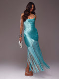 Aqua Fringe Drape Dress