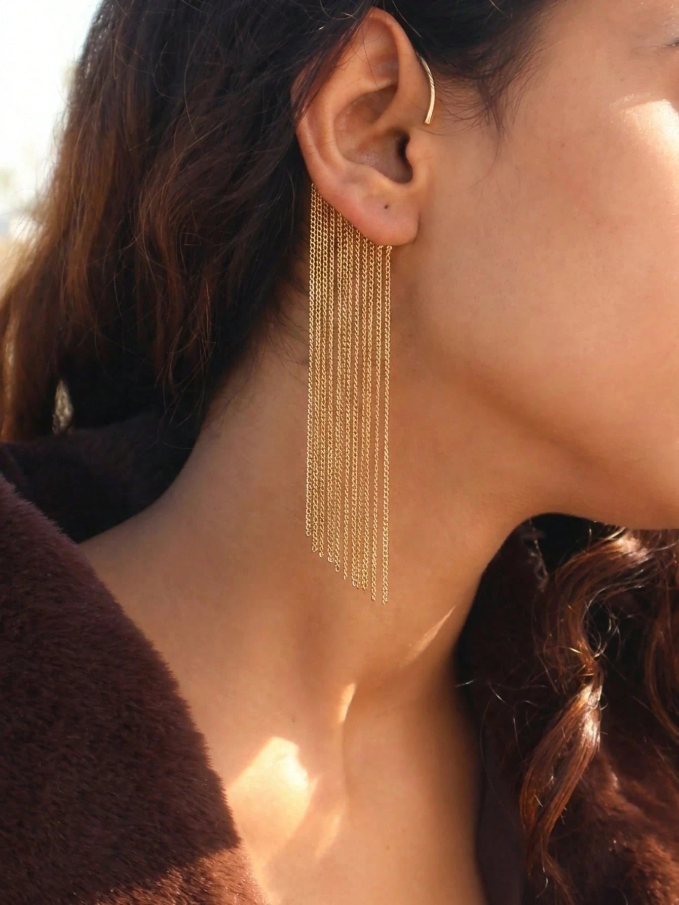 Golden Cascade Fringe Ear Cuff