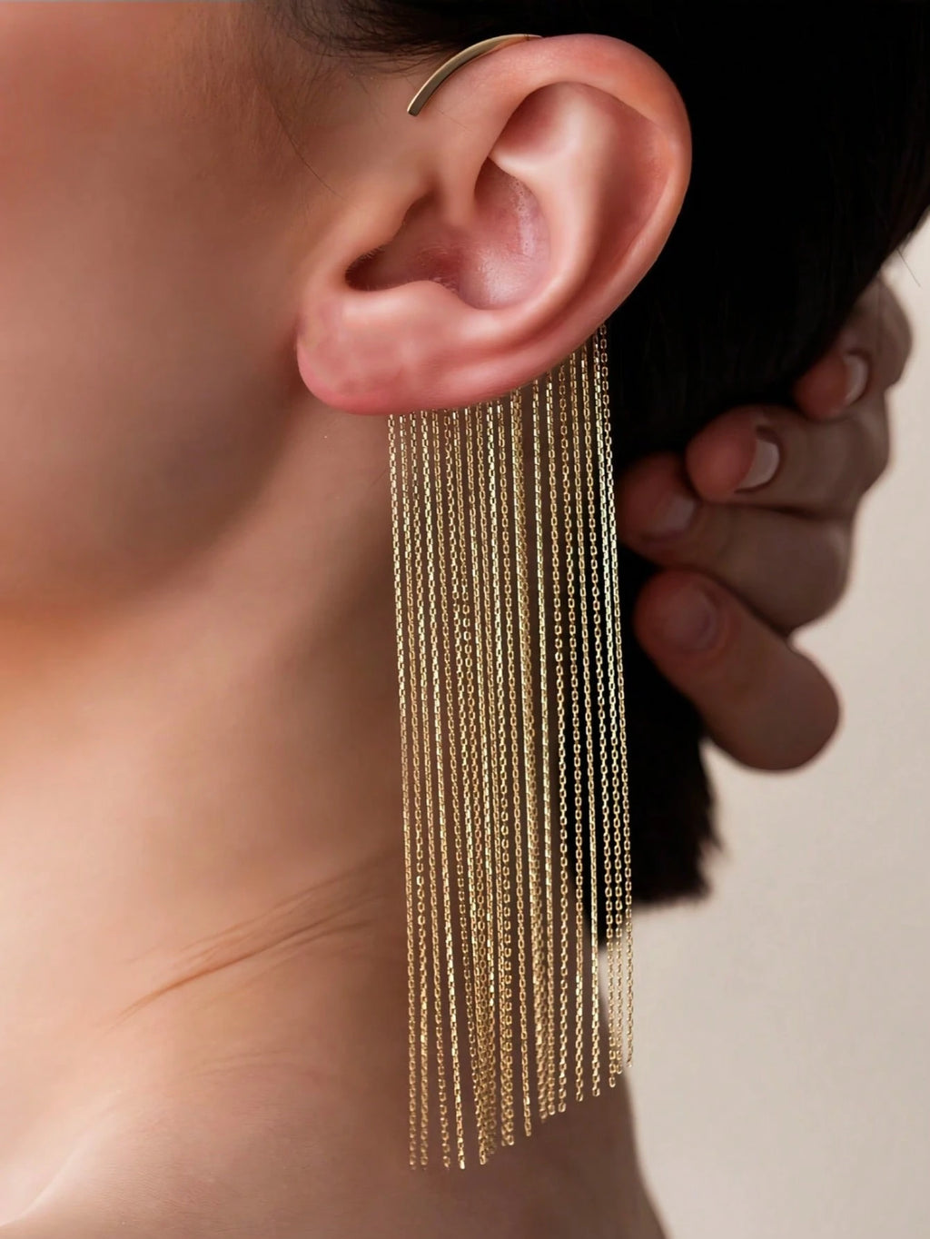 Golden Cascade Fringe Ear Cuff