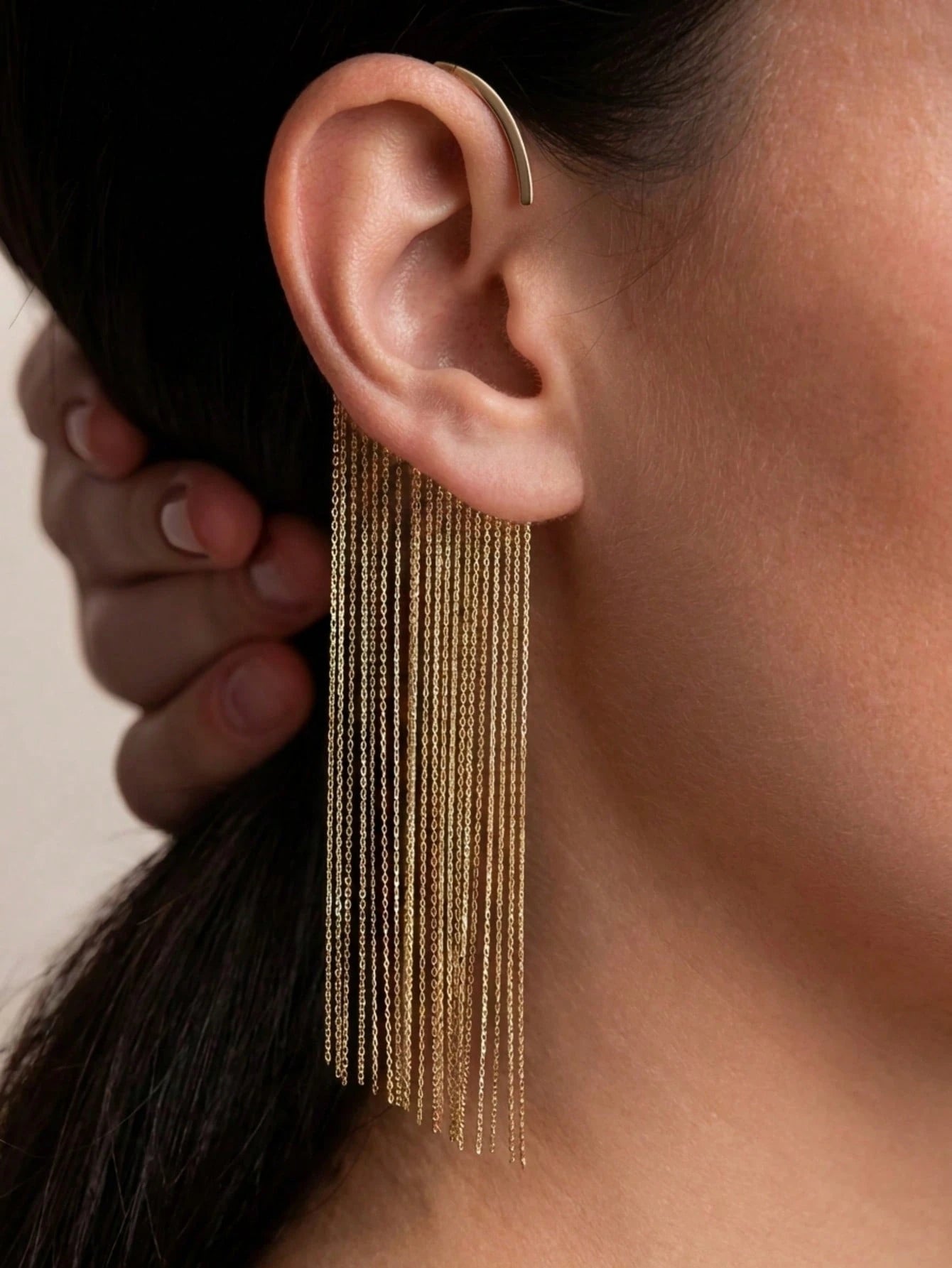 Golden Cascade Fringe Ear Cuff