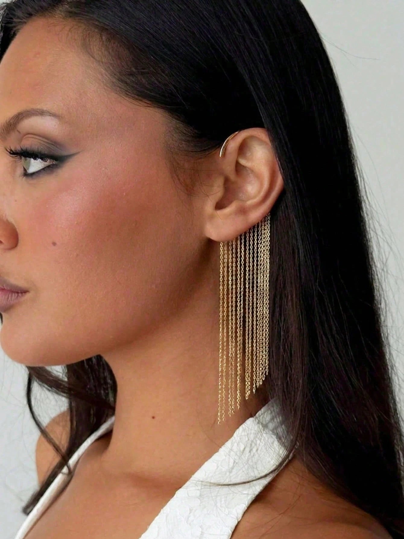 Golden Cascade Fringe Ear Cuff
