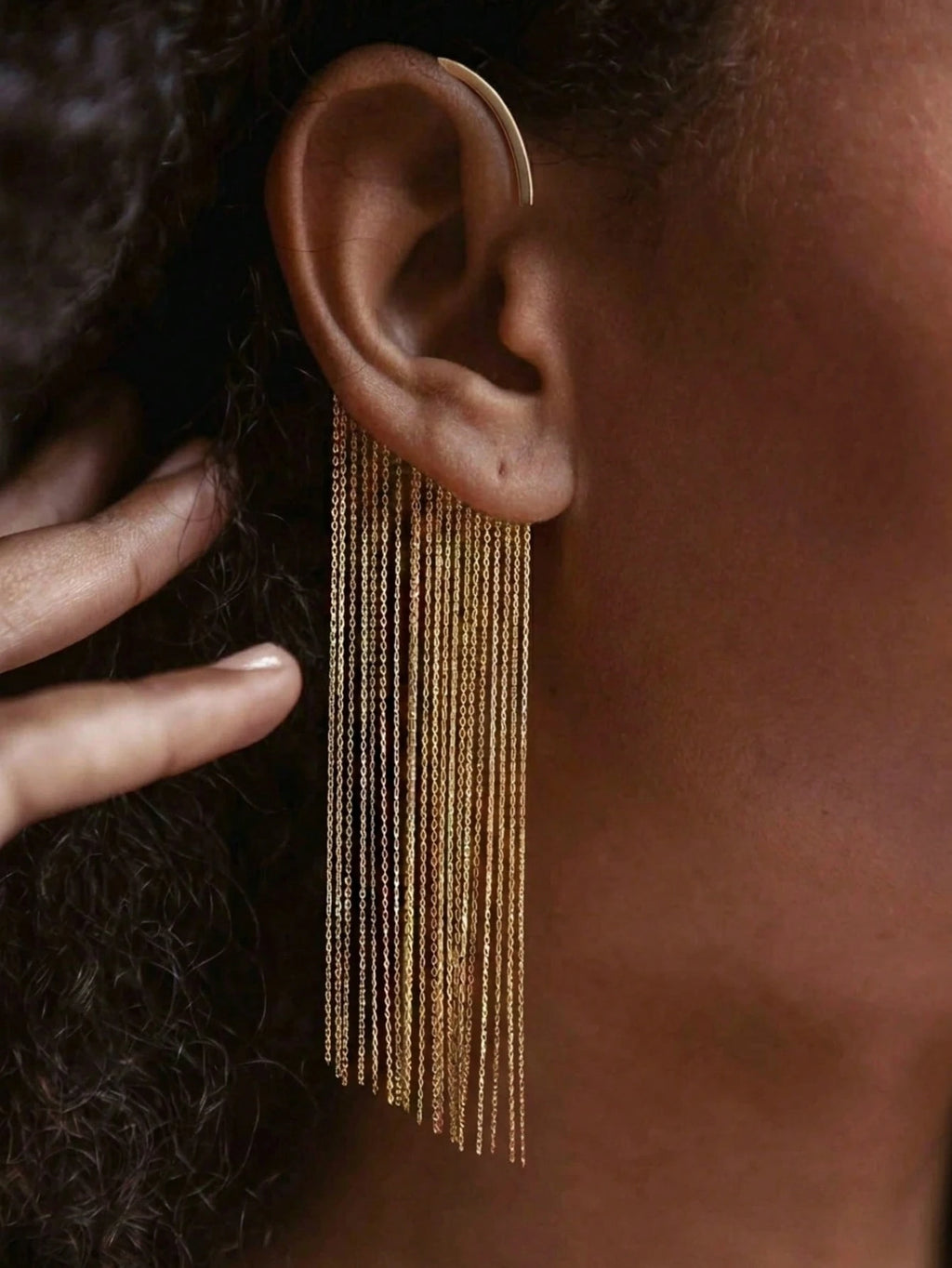 Golden Cascade Fringe Ear Cuff