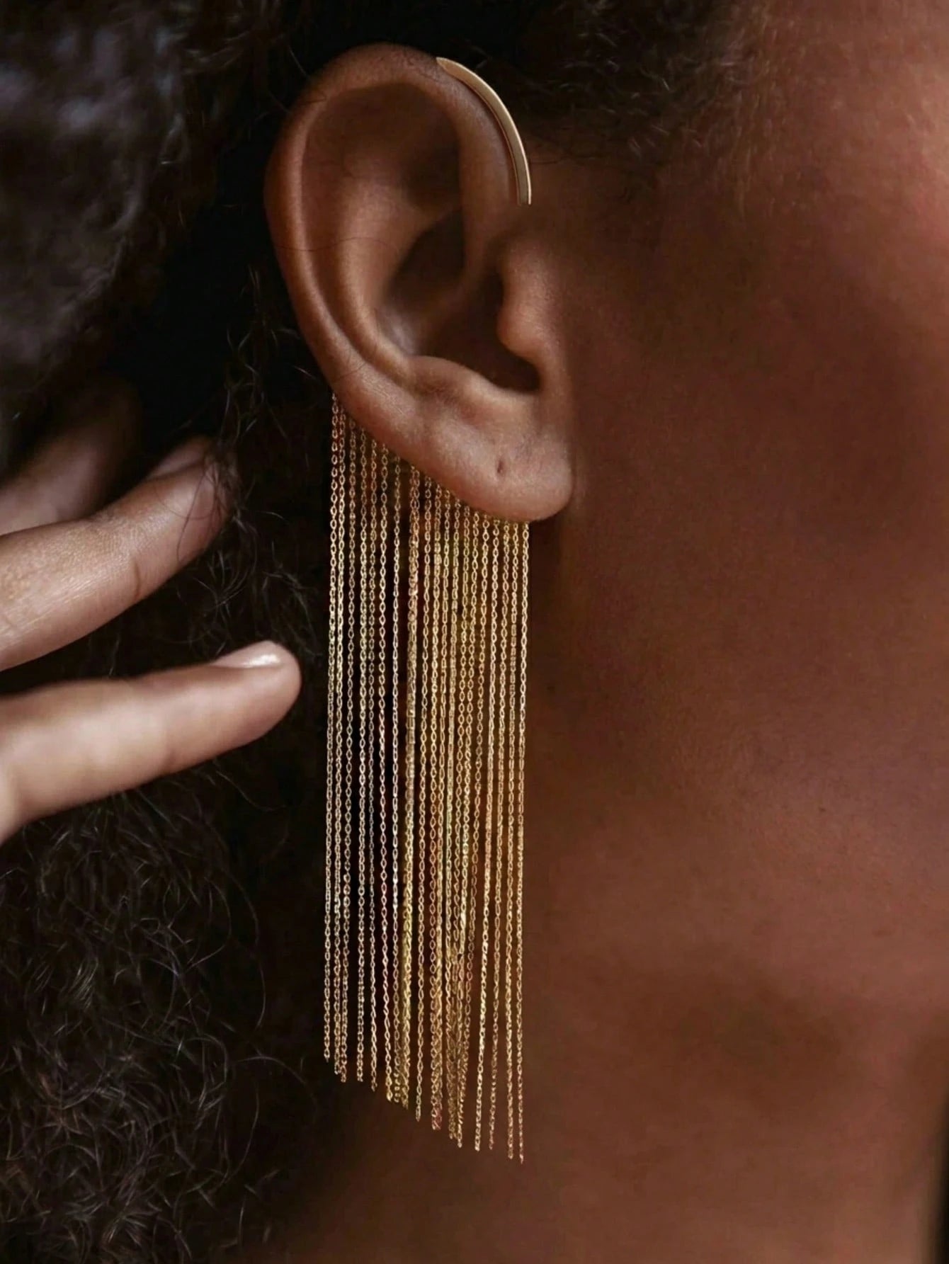 Golden Cascade Fringe Ear Cuff