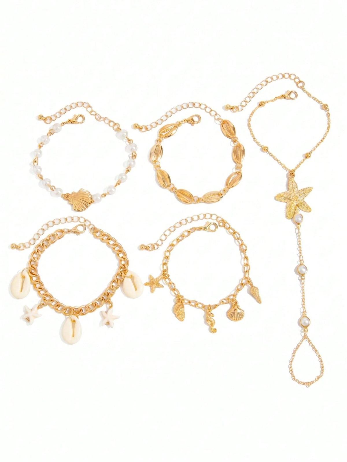 Pearl Starfish Hand Chain & Bracelet Set