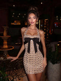 Celeste Crystal Bow Halter Mini Dress