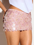 Pink Sequin Scallop Micro  Skirt