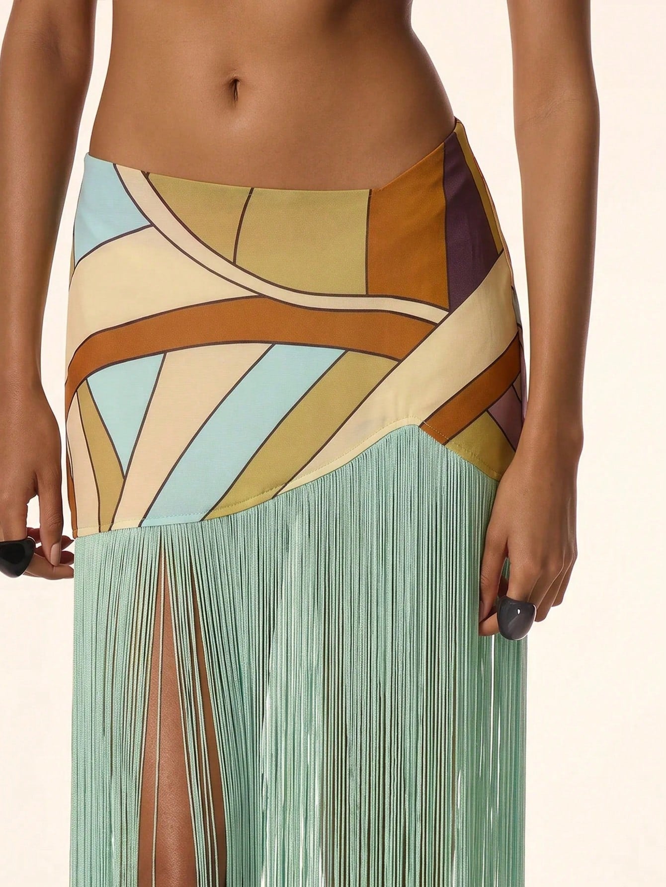 Sunset Mosaic Fringe Skirt