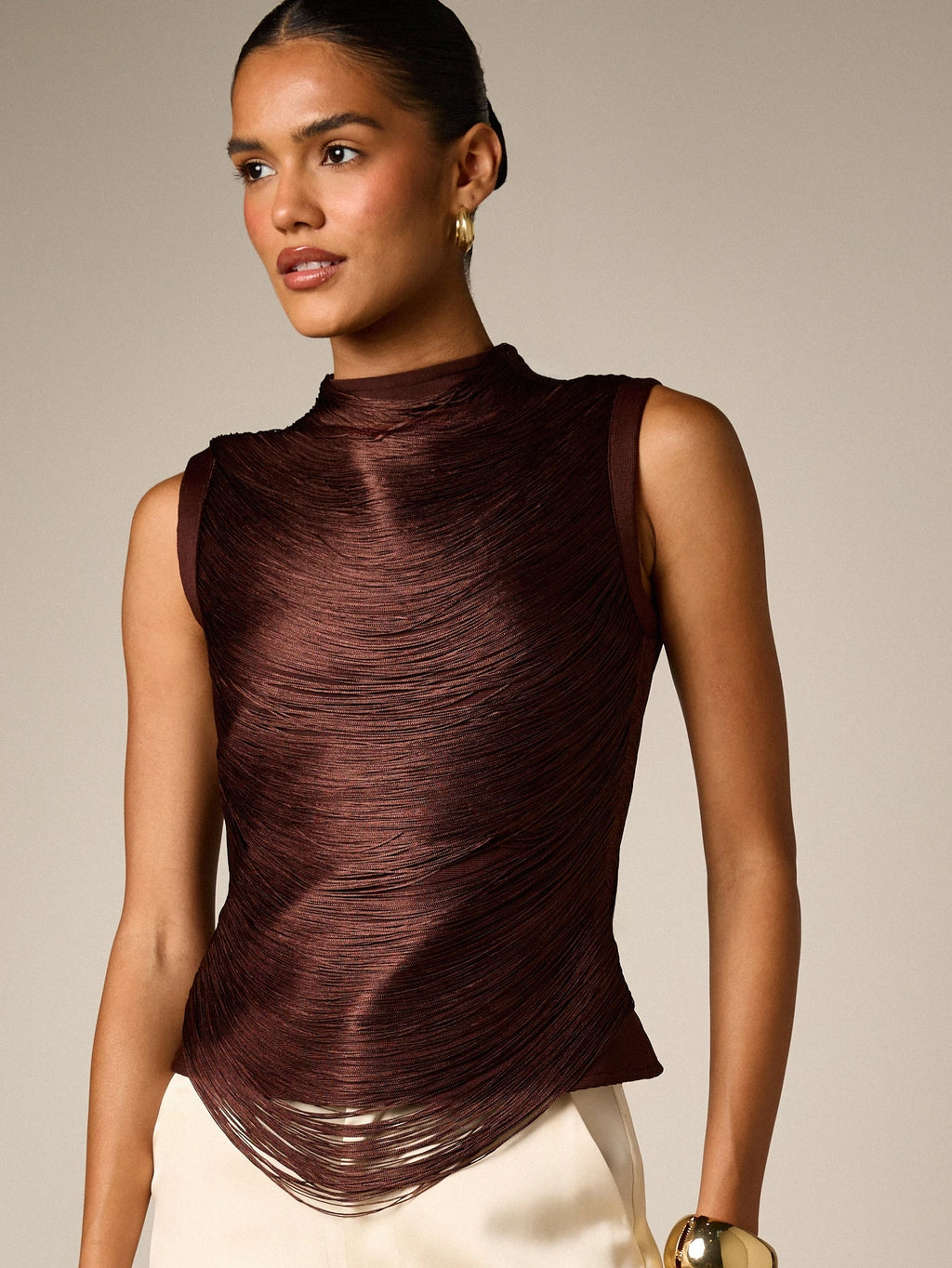Espresso Draped Fringe Top