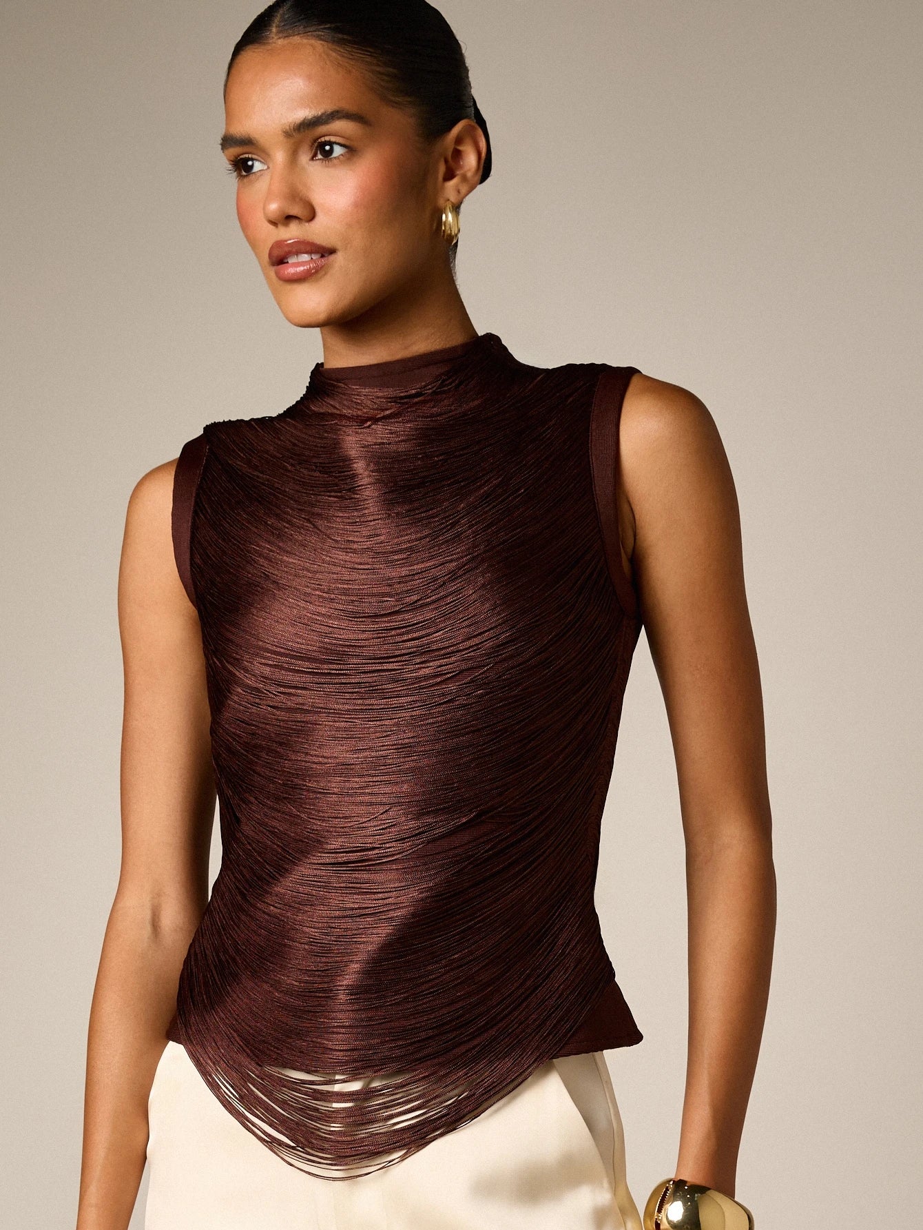 Espresso Draped Fringe Top