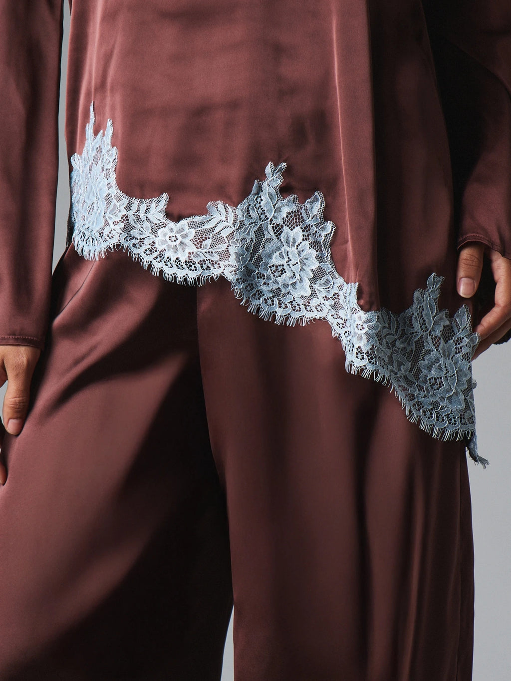 Espresso Lace Trim Satin Co-Ord Set