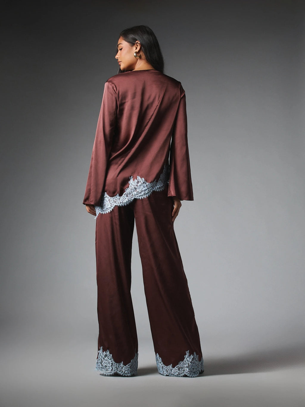 Espresso Lace Trim Satin Co-Ord Set