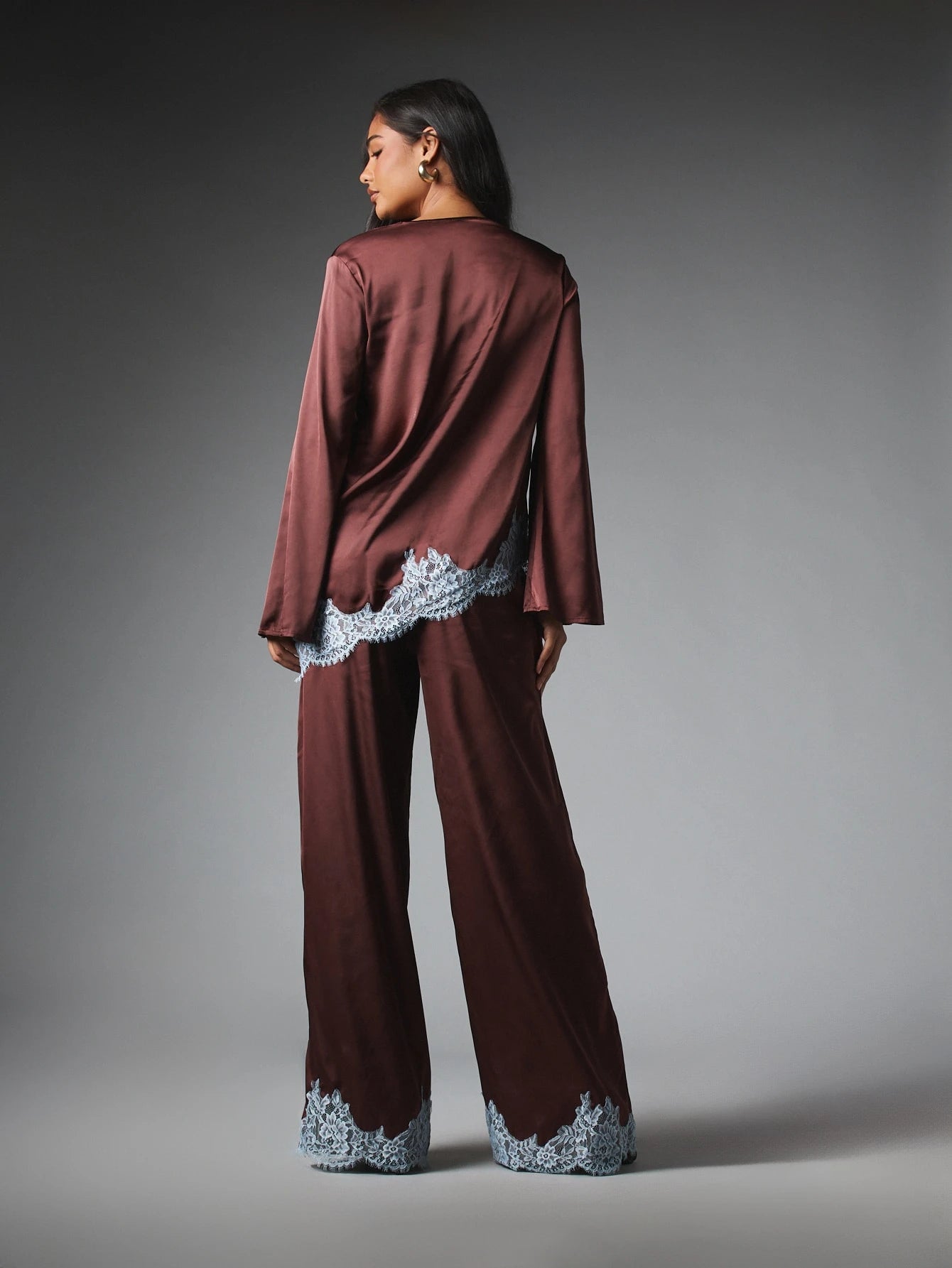 Espresso Lace Trim Satin Co-Ord Set
