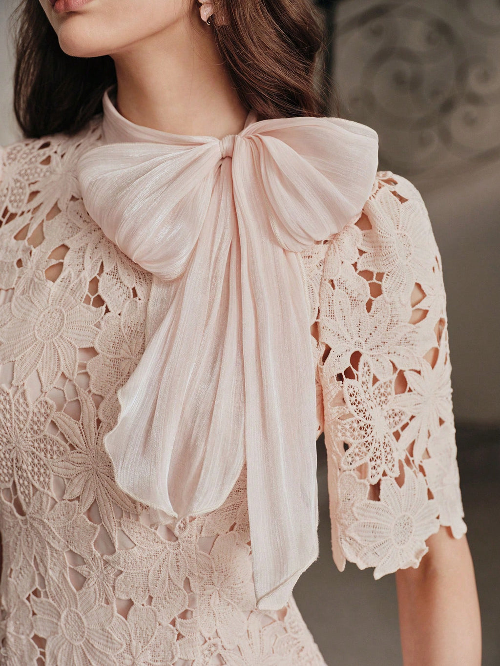 Rosé Lace Bow Maxi Dress