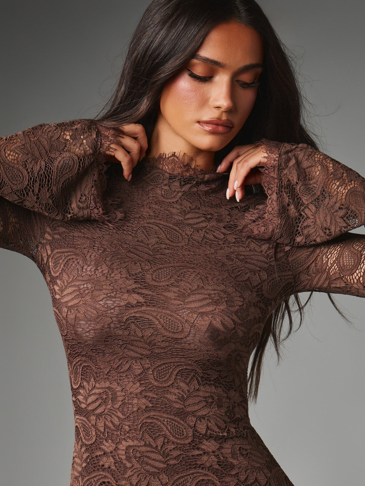 Mocha Lace Mini Dress
