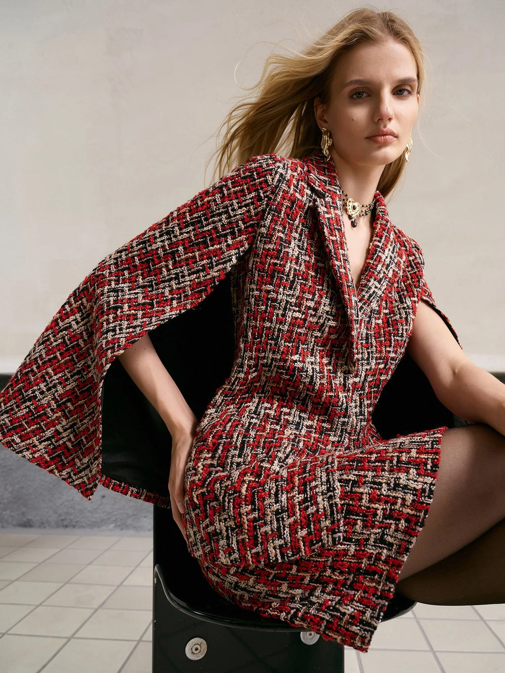 Crimson Cape Tweed Set
