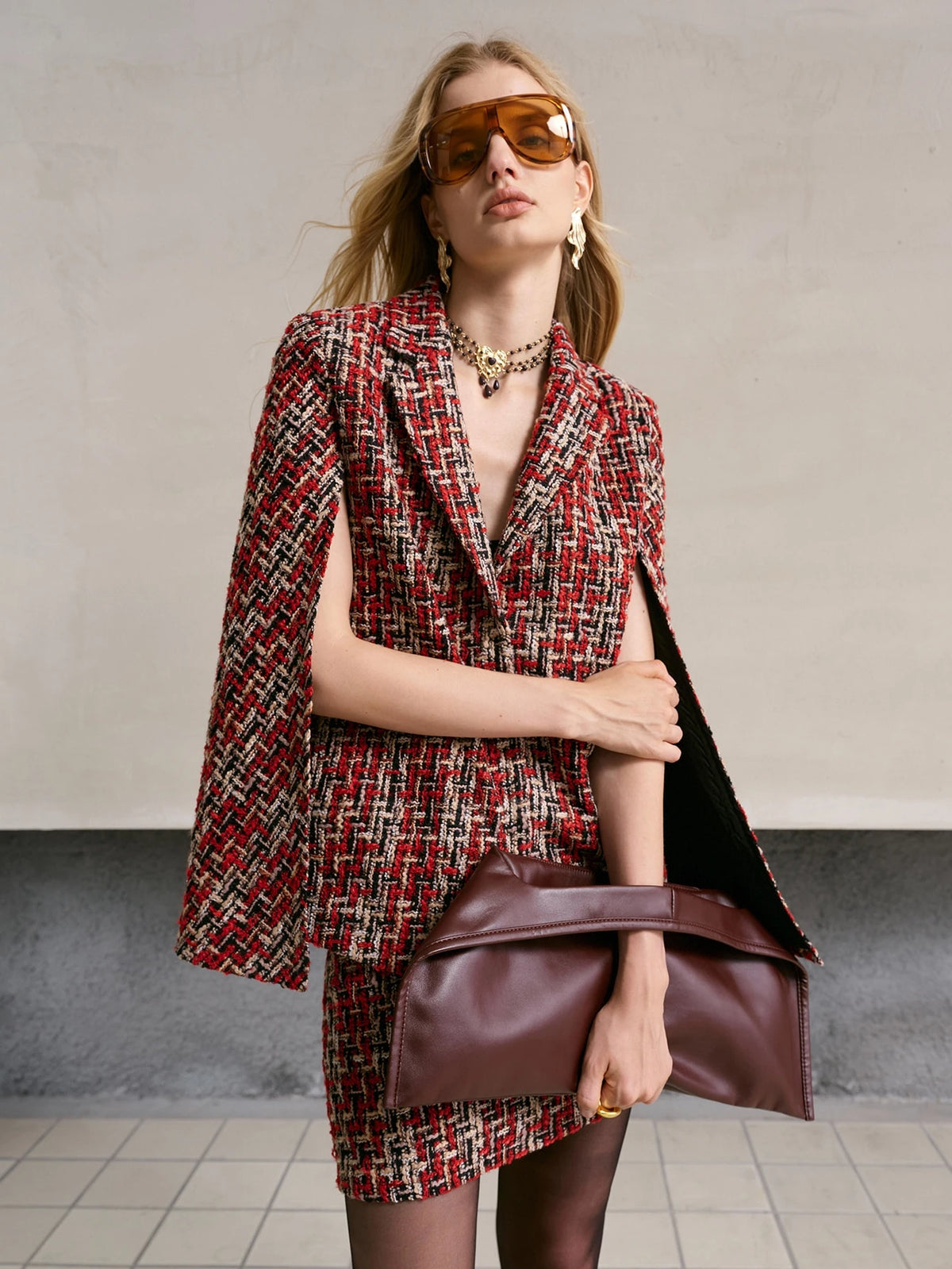Crimson Cape Tweed Set