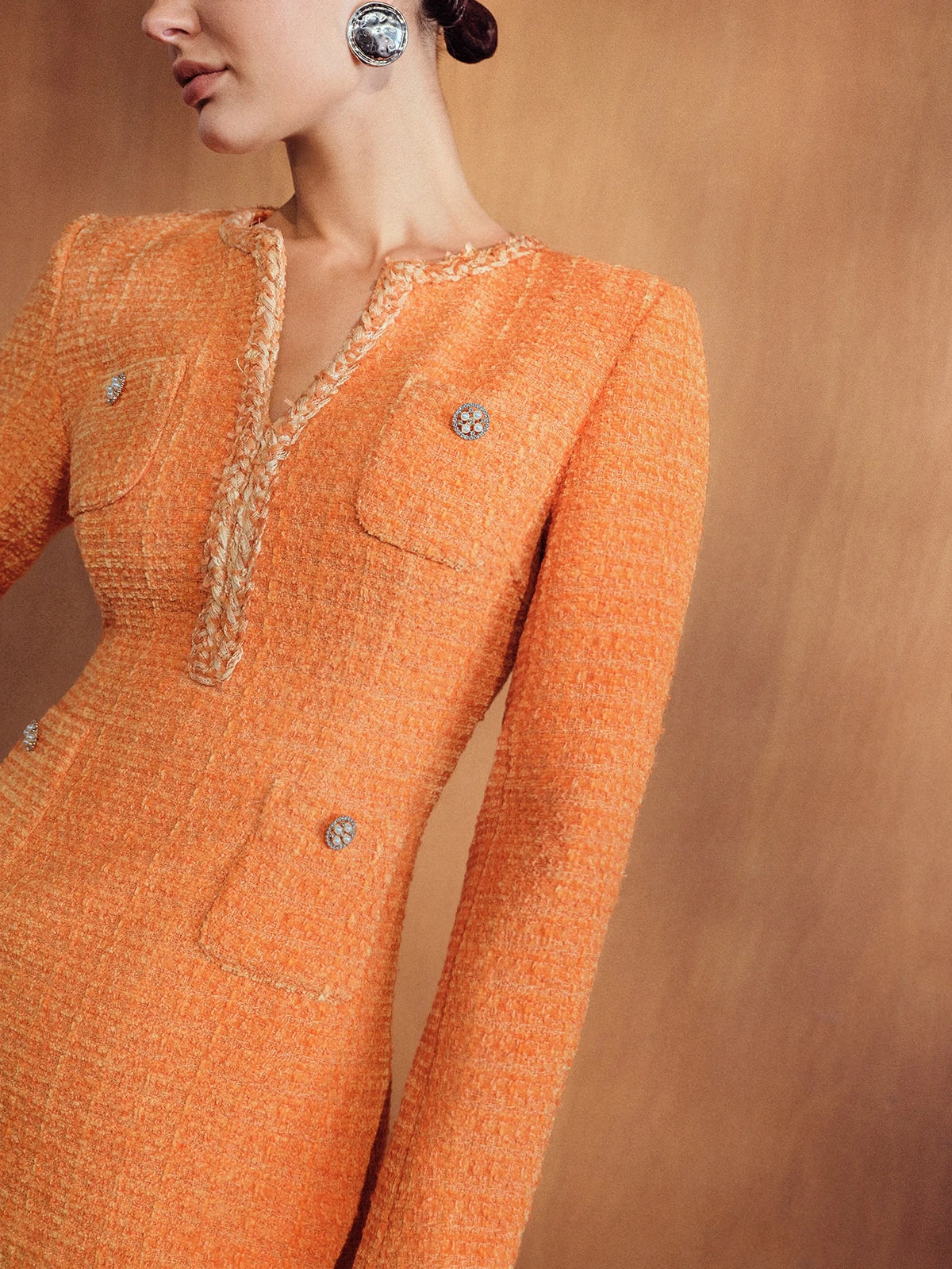 The Marigold Tweed Midi Dress