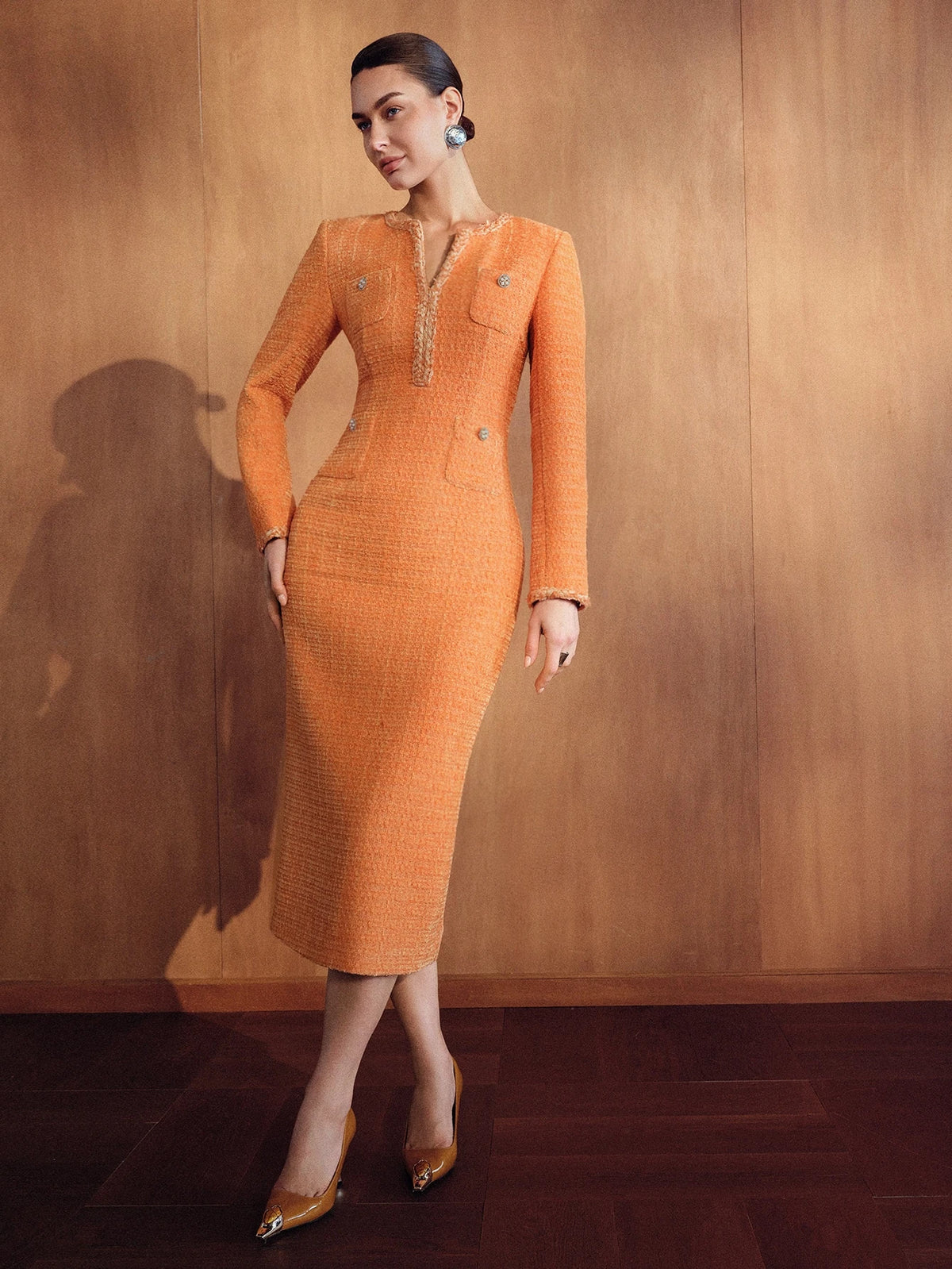 The Marigold Tweed Midi Dress